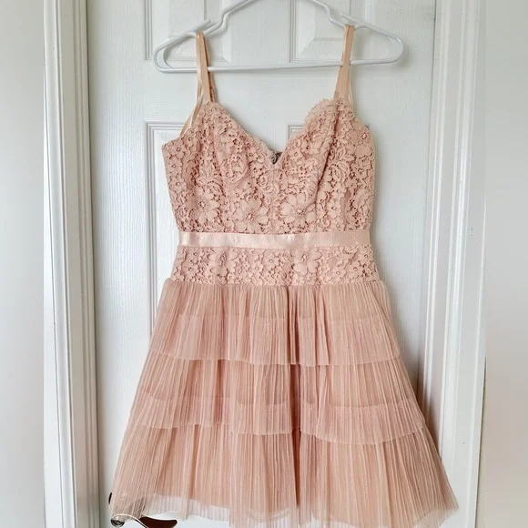 BCBG Champagne Pink Lace Tulle Cocktail Dress Sz 4 - Picture 4 of 7